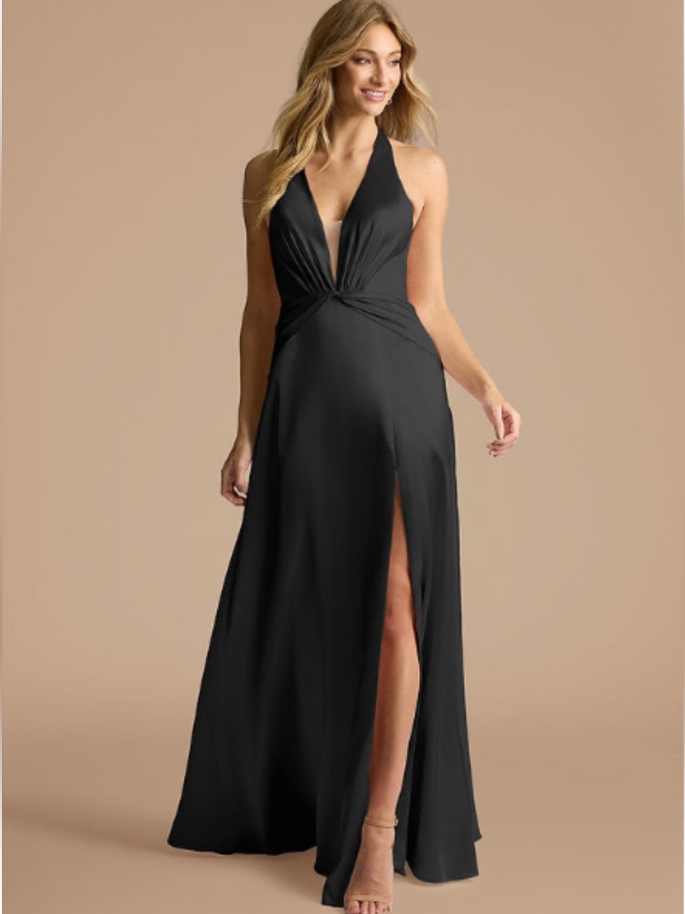Azazie Black Satin Dress with High Slit